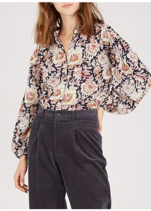 CHEMISE COL VICTORIEN IMPRIMÉE EN COTON NAVY