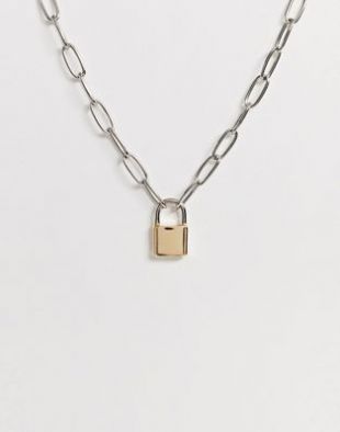 ASOS DESIGN - Collier avec chaîne et cadenas doré - Argenté | ASOS