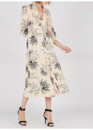 ROBE MIDI AMPLE COL V IMPRIMÉE POUDRE