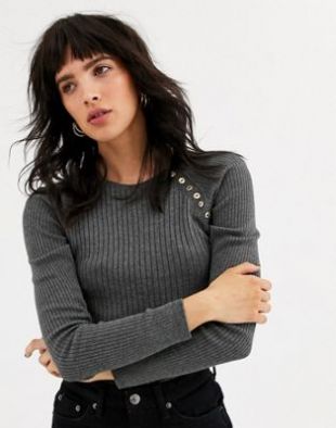 Topshop - Pull avec devant boutonné - Gris | ASOS