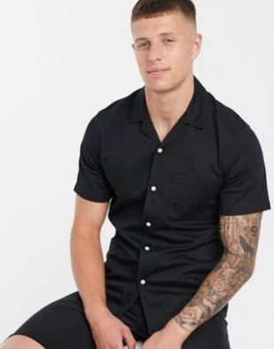 ASOS DESIGN - Chemise ajustée stretch en jean avec col à revers - Noir | ASOS