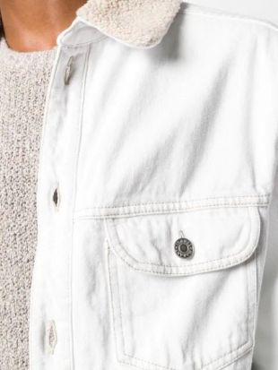 Veste En Denim à Col En Peau Lainée Isabel Marant