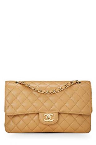 CHANEL Beige Quilted Caviar Classic Double Flap Medium (Pre-Owned)