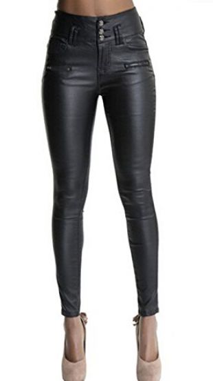 Ecupper Womens Black Faux Leather Pants High Waisted Skinny Coated Leggings Petite26/Regular29/Tall32 Inseam