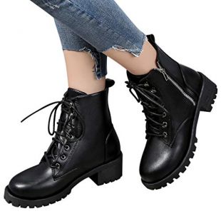 Women's Platform Ankle Boot Mid Calf High Lace up Military Combat Riding Boots Vintage Motorcycle Bootie
