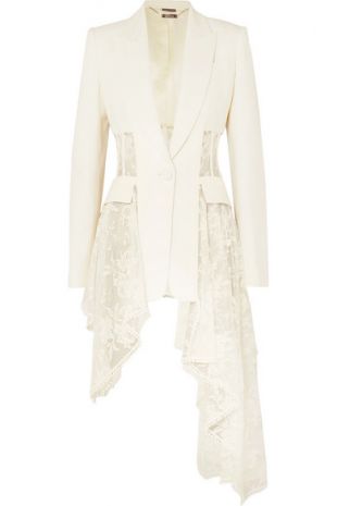 Asymmetric wool-blend crepe and lace blazer