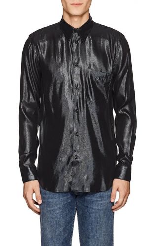 Silk-Blend Lamé Shirt in Black