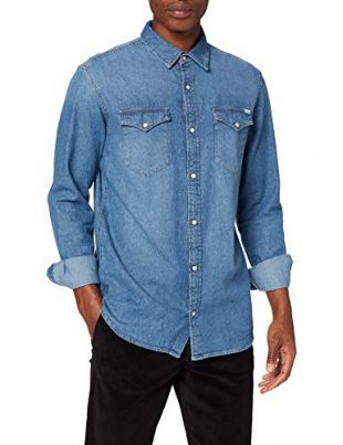 Jack & Jones Jjesheridan Shirt L/s Chemise en Jean, Bleu (Medium Blue Denim Fit:Slim), Small Homme