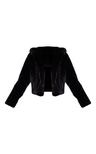 Manteau court noir fausse fourrure