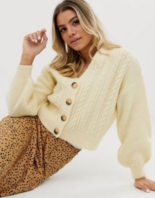 ASOS DESIGN - Cardigan court torsadé à manches bouffantes | ASOS