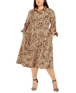 Calvin Klein Women's Animal Print Puff Sleeve Midi Shirtdress Assorted Size 14
