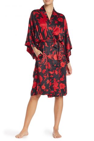 Floral Print Wrap Robe