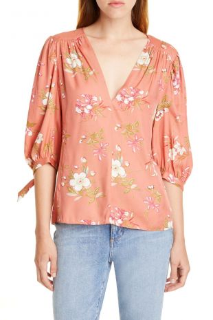 Lita Floral Tie Sleeve Silk Blend Blouse