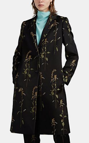 Floral-Jacquard Button-Front Coat