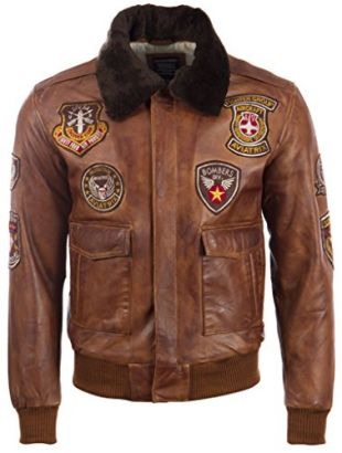 Hommes Cuir Veritable Classique Aviateur Veste Avec Badges Speciaux