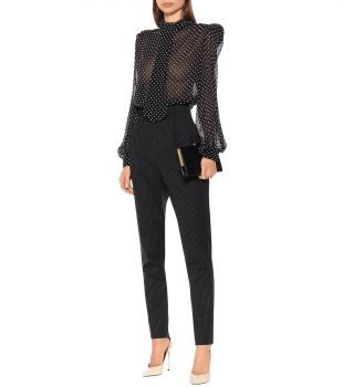 Chemise en soie mélangée à pois