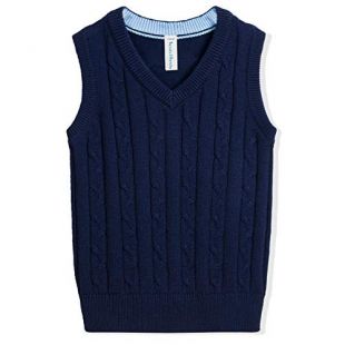 Benito & Benita Boys Uniform Vest V-Neck Cable School Sweater Vest Christmas Vest for Boys/Girls 3-12Y Navy