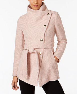 Textured Wrap Coat in Pale Rose
