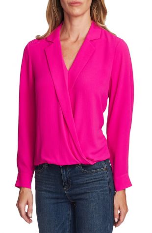 Crossover-Front Faux Wrap Blouse