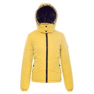 Rokka&Rolla Women's Heavy Padded Water-Resistant Hooded Thickened Quilted Puffer Jacket, Ceylon Yellow, Medium