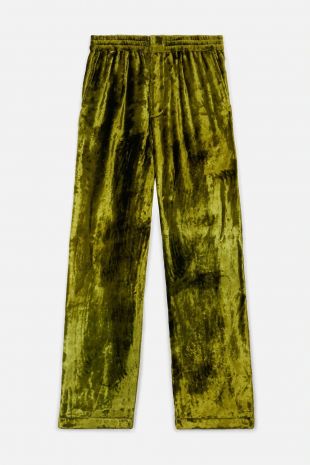 pantalon large taille élastiquée en velours frappé