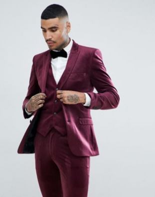 Super skinny prom suit jacket in burgundy velvet