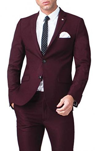 Avail London Mens Burgundy Suit Jacket Skinny Fit Notch Lapel