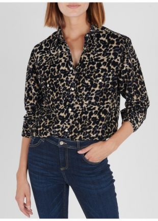 CHEMISE COL CLASSIQUE EN VELOURS CÔTELÉ IMPRIMÉ LÉOPARD BLACK