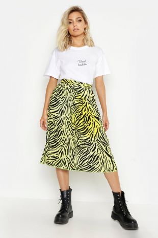 Jupe midi plissée imprimé zèbre ombre | Boohoo