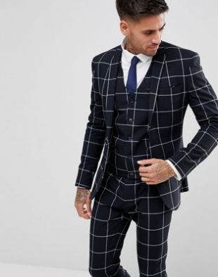 ASOS Super Skinny Suit Jacket In Navy With White Windowpane Check | ASOS
