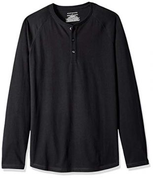 Amazon Essentials Men's Regular-Fit Long-Sleeve Henley Shirt, Black, Medium