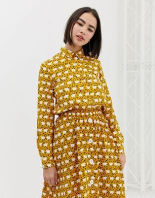 Sheep print relaxed fit blouse in yellow