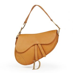 Tan Calfskin Leather Saddle Bag