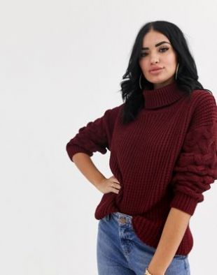 PrettyLittleThing - Pull en maille avec manches à torsades - Bordeaux | ASOS