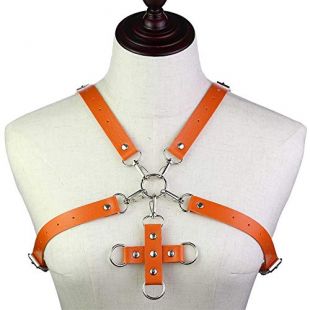 Women Punk Waist Belt Adjustable Leather Chest Harness Belt Gothic Strappy Body Caged Bra Belt Clubwear Lingerie Roleplay Festival Rave Costume Sexy Women Harness ( Color : Orange , Size : One size )