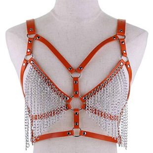 Body Harness Women Punk Harness Bra Adjustable Cage Waist Belts Body Chest Harness Straps Roleplay Costume Strappy Bralette (Color : Orange, Size : Free Size)