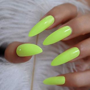 CoolNail Neon Fluorescent Green Press on False Nails Extra Long Stiletto Pointed UV Gel Glue On Fake Fingersnails Free Adhesive Tapes