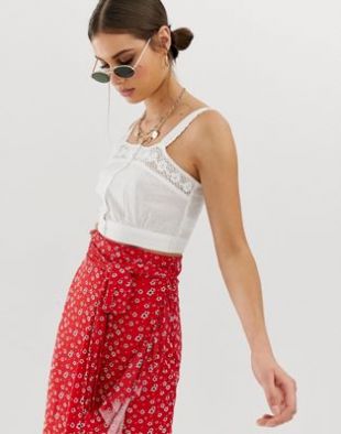 Broderie Trim Cropped Top  White