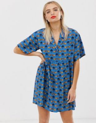Blue Mini Smock Dress