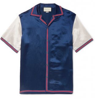 Gucci - Camp-Collar Logo-Embroidered Satin Shirt