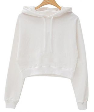 Only Faith Women Long Sleeve Sweatshirt Hoodie Pullover Crop Top Jacket (M, White)