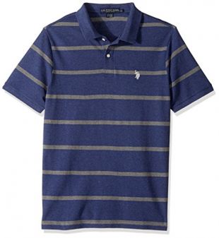 U.S. POLO ASSN. Men's Classic Fit Stripe Short Sleeve Pique Polo Shirt, Lemon Frost-6454, X-Large