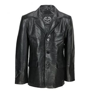 Blouson pour homme en cuir de mouton souple - Noir et marron - Mi-long - Vintage - Noir - S