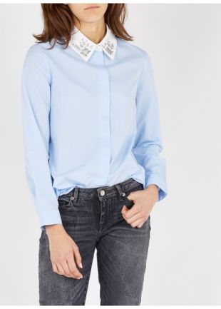 CHEMISE COL CLASSIQUE BIJOUX EN COTON BLEUET