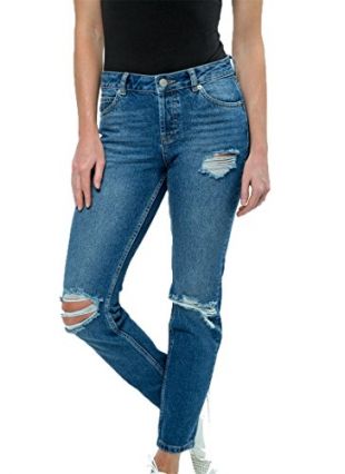 Womens Distressed Loose Blue Boyfriend Jeans