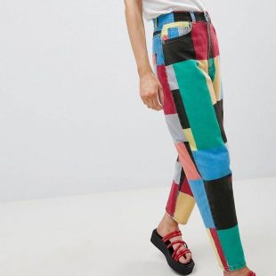 Asos design balloon leg boyfriend jeans in patchwork hot sale print