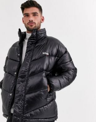 Blouson très brillant slim avec capuche dissimulée - Noir