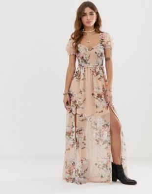 Sisters Of The Tribe Petite ruched top maxi dress in floral | ASOS