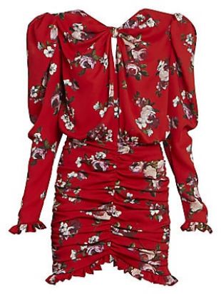 Ruched Silk Bow Mini Dress