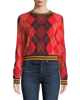Dex Cropped Argyle Crewneck Sweater